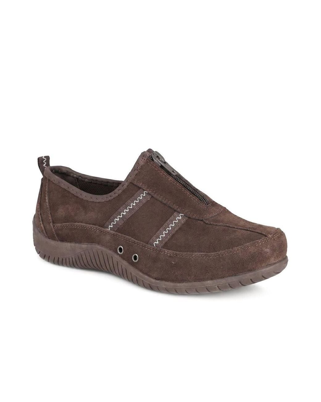 Pavers Brown Memory Foam Leather Slip On Trainers