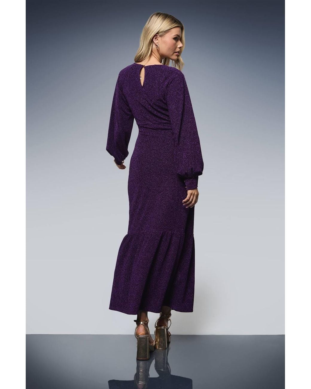 Dorothy Perkins Blue Dp Luxe Gathered Neck Split Front Sparkle Jersey Midaxi Dress