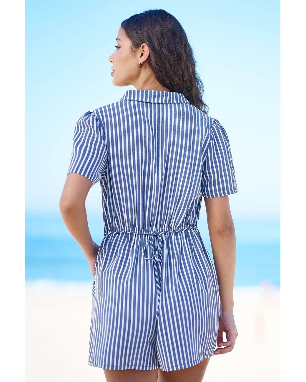 Yumi' Blue Stripe Retro Playsuit