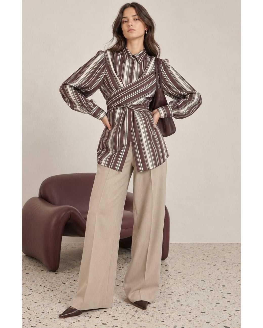 Hiccup Brown Striped Shirt With Tie Detail