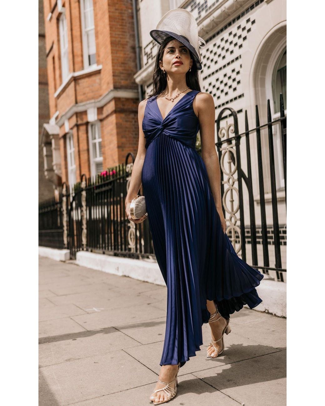 Little Mistress Black Satin Pleated Midaxi Dress