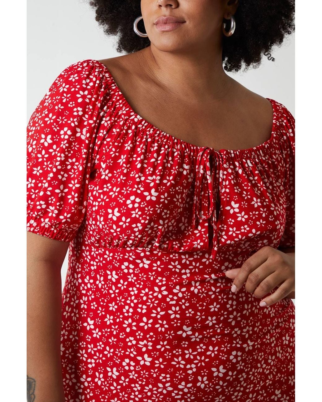 Blue Vanilla Red Curve Milkmaid Stretch Crepe Midi Dress