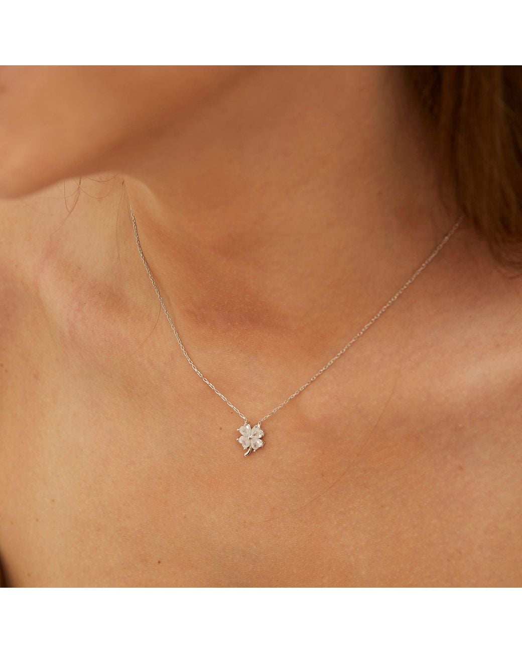 Spero London White Four Leaf Clover Sterling Necklace & Earring Set