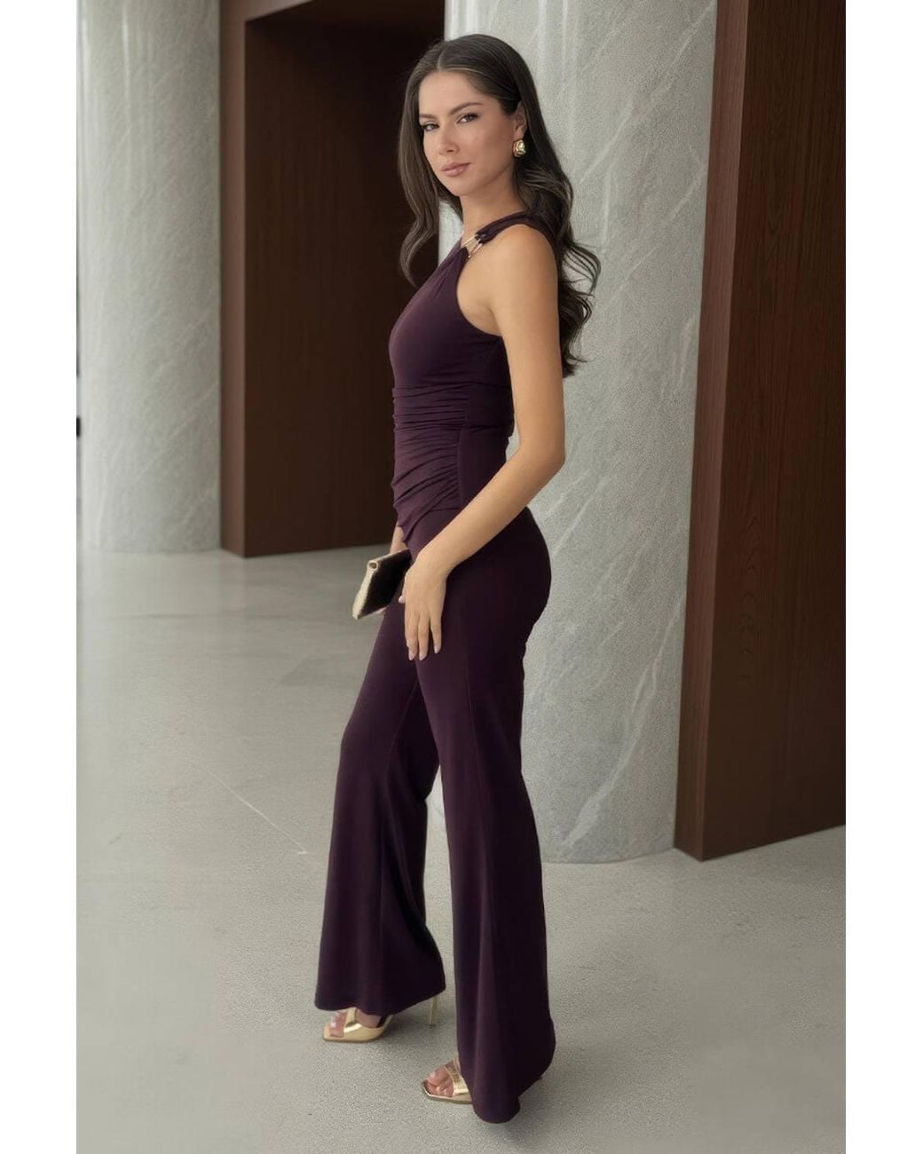 AX Paris Multicolor Dark Hardware Detail Draped Waist Jumpsuit