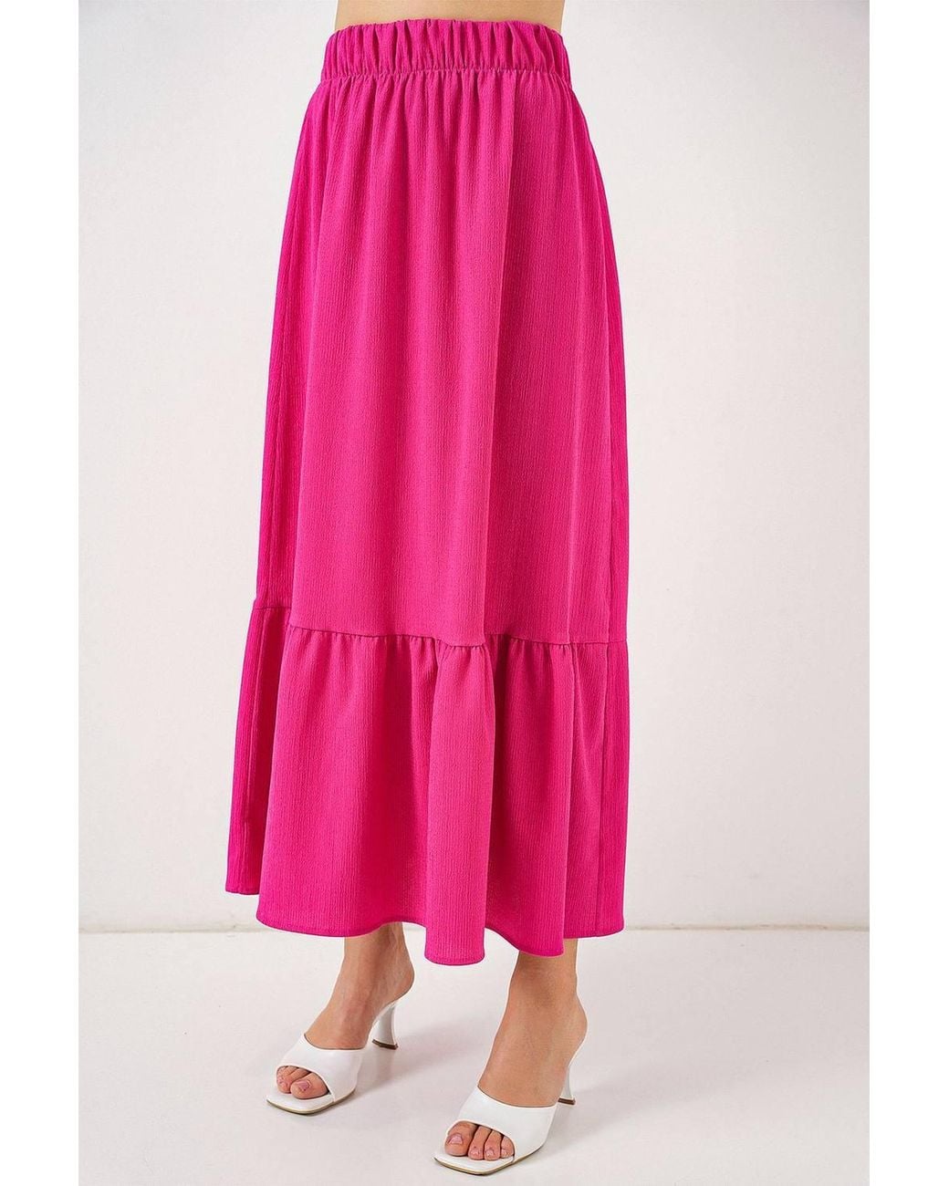 Bigdart Pink Textured Maxi Knit Skirt With Elastic Waist