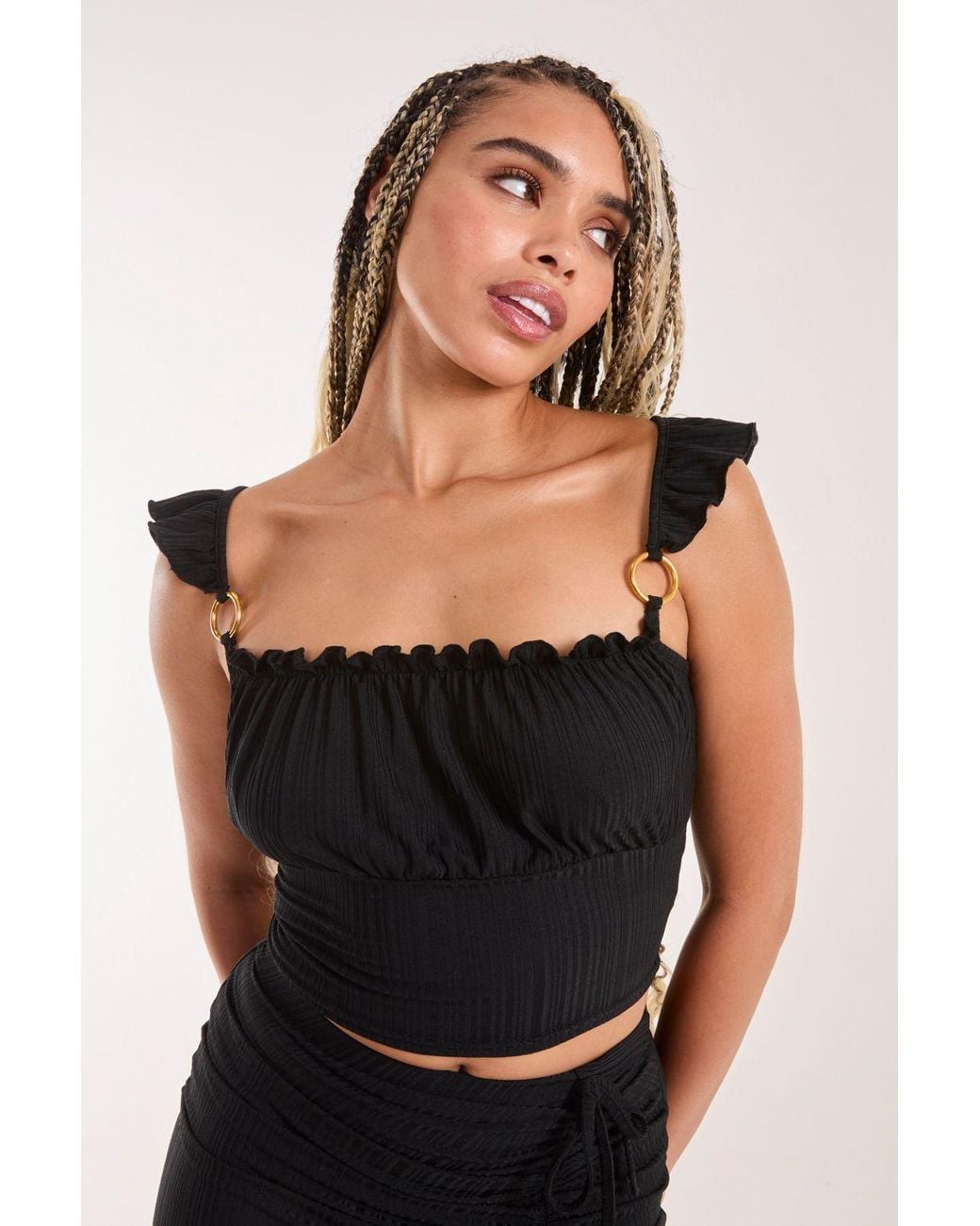 Pink Vanilla Black Frill Strap & Trim Crop Top
