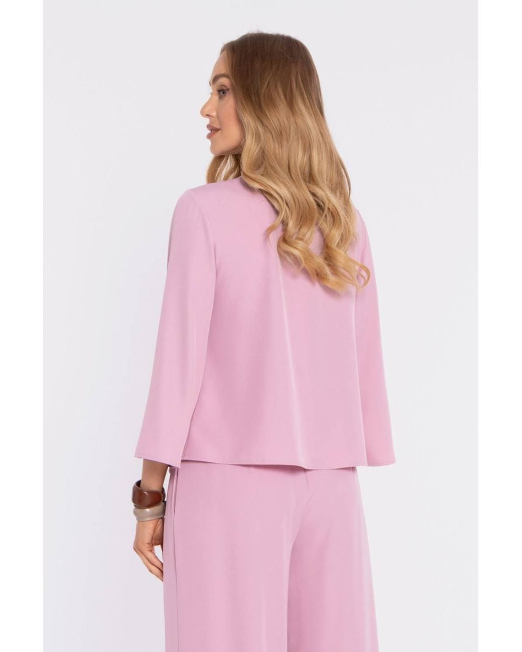 Love Lace Pink Stretch Blouse With Long Sleeves