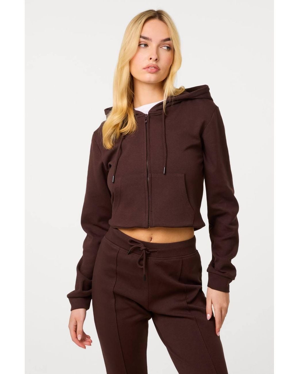 Pink Vanilla Brown Zip Up Cropped Hoodie