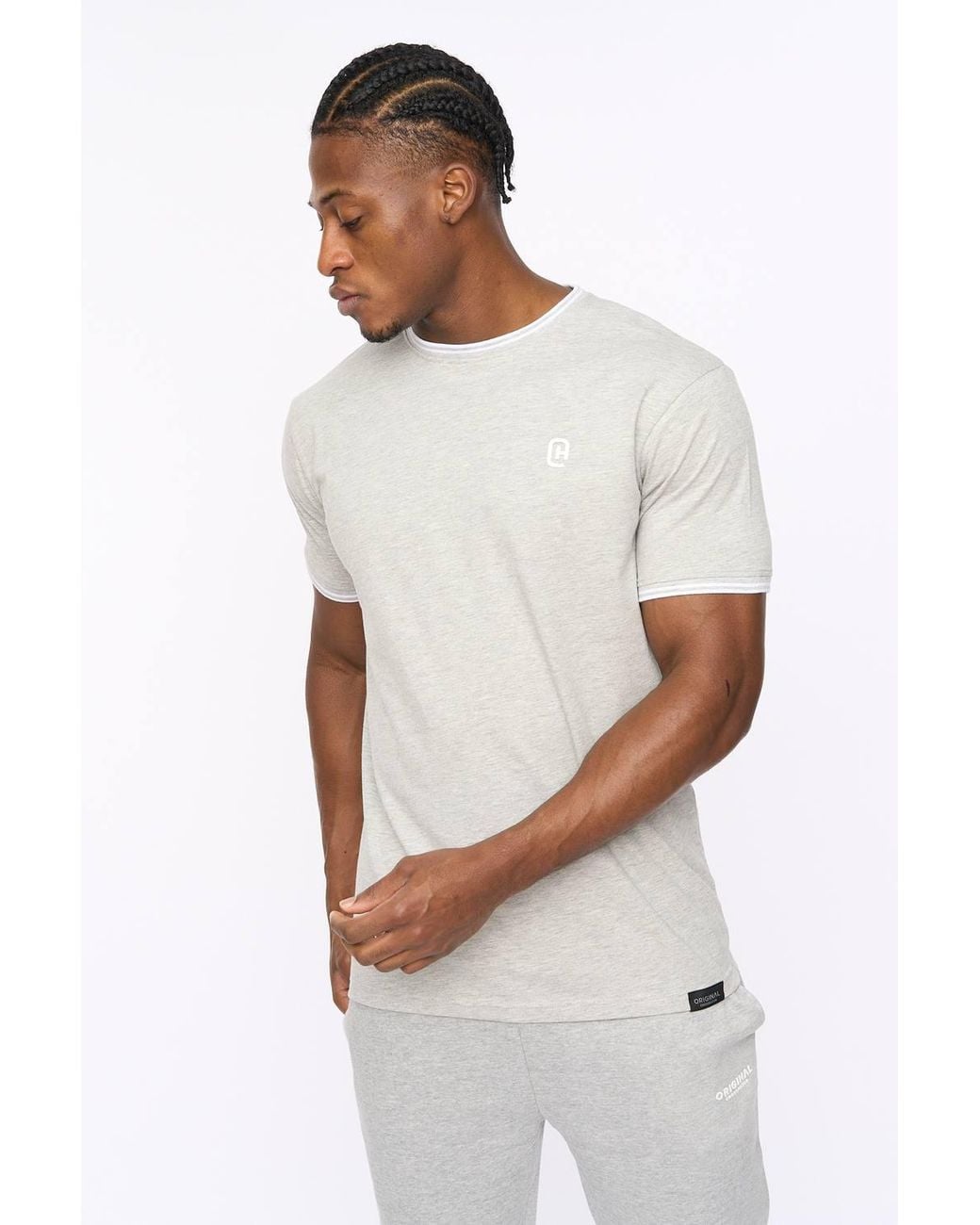 Crosshatch White Preece Crew Neck Cotton T-Shirt With High Build Logo Print for men