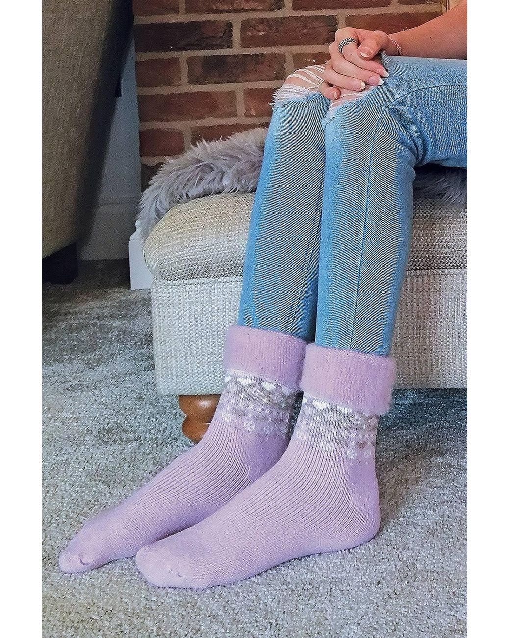 Sock Snob Multicolor 6 Pairs Wool Bed Socks Turnover Top Thermal Fairisle Winter