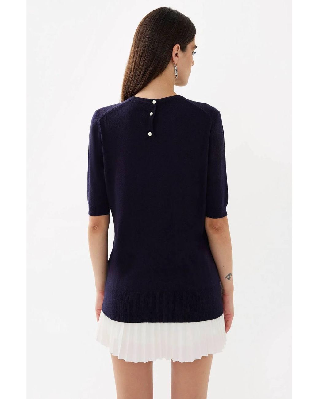 Hiccup Blue Short Sleeve Basic Knitted Sweater