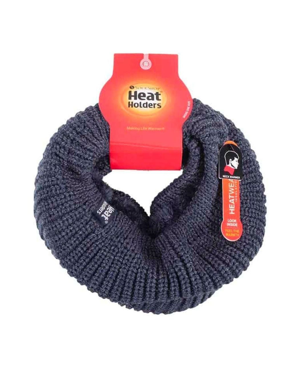 Heat Holders Black Winter Warm Fleece Lined Chunky Knit Thermal Neck Warmer for men