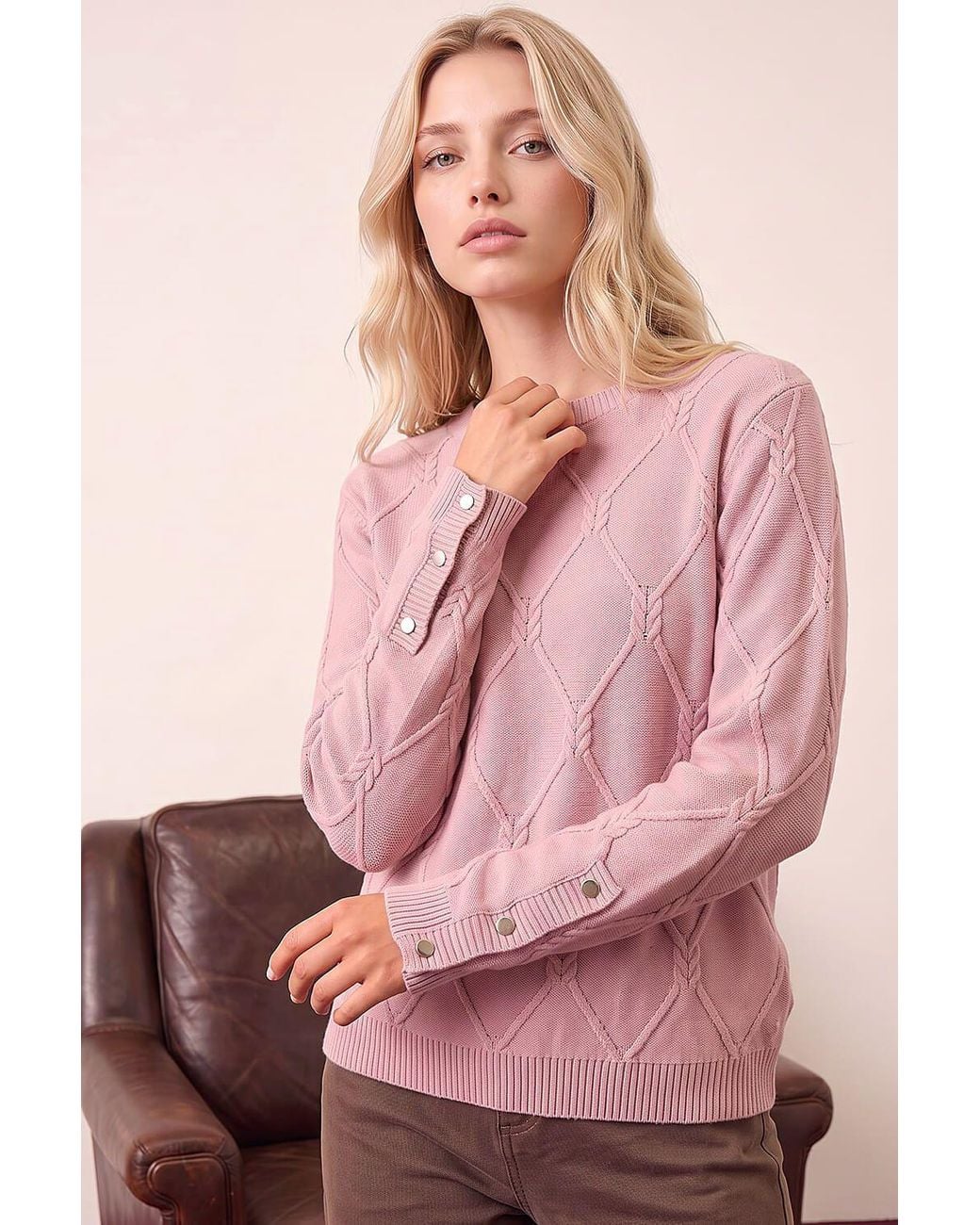 Roman Pink Petite Button Cuff Knit Jumper