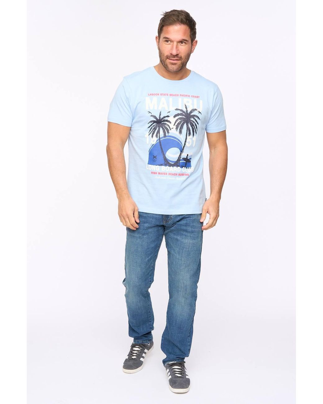 Bewley & Ritch White Malwaves 100% Slub Cotton Graphic Crew Neck T-Shirt for men
