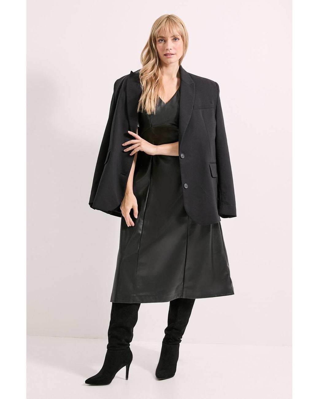 PRINCIPLES Black V Neck Fit & Flare Pu Midi Dress