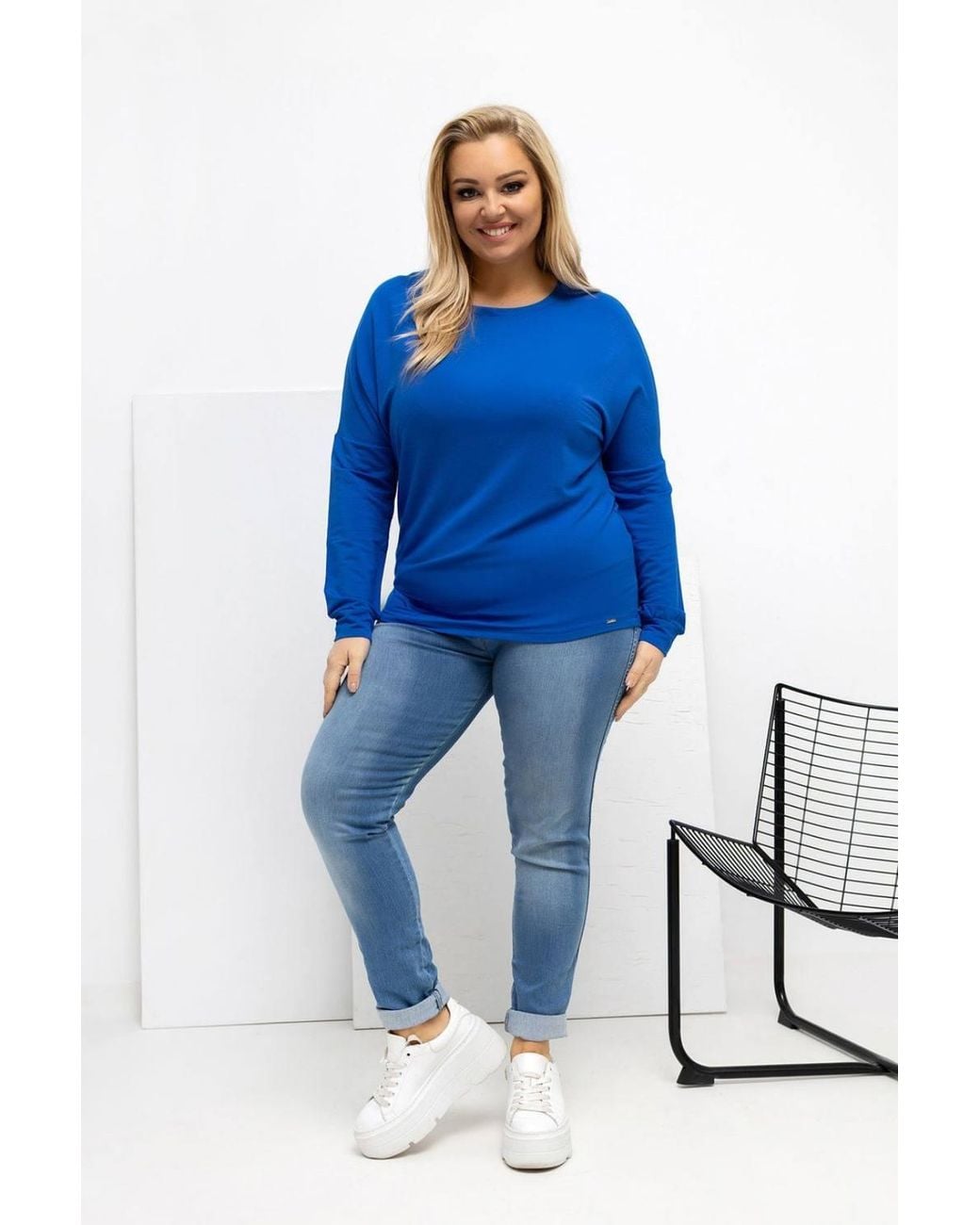 Love Lace Blue Plus Size Micro Modal Round Neck Blouse Style 223926