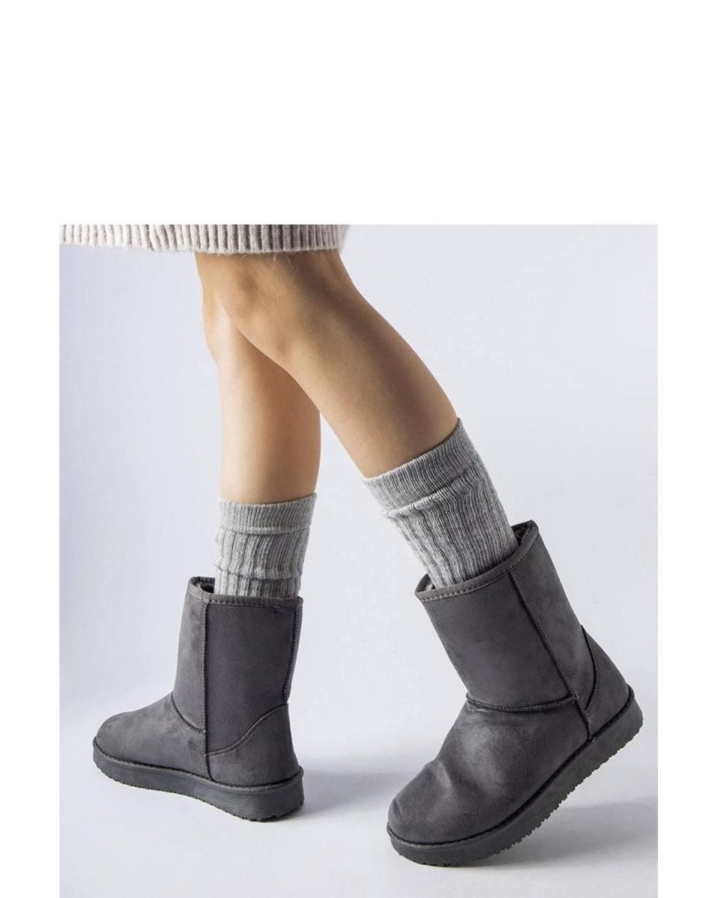 Love Lace Gray Classic Insulated Snow Boots With Grippy Rubber Sole Platform