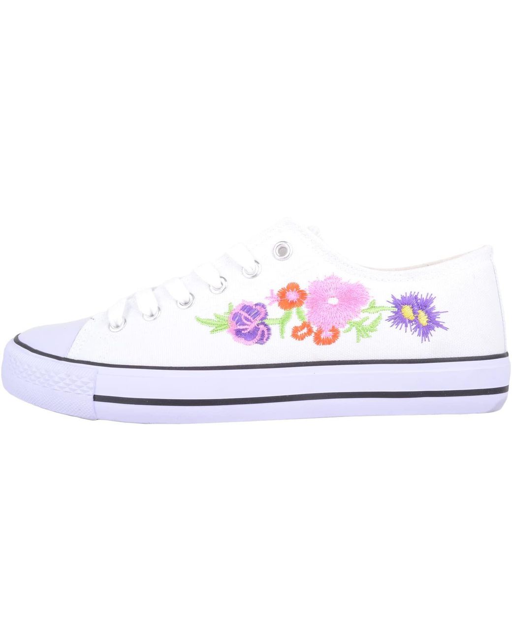 Absolute Footwear White Lace Up Low Top Canvas Summer Holiday Pumps With Floral Design