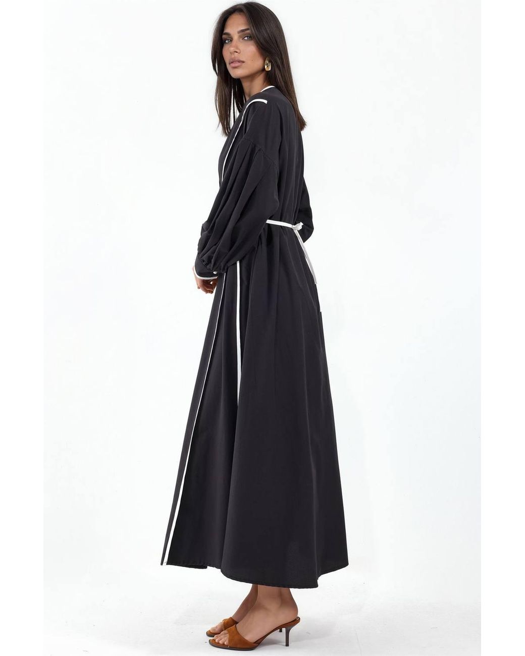 Msn-Collection Black Belted Striped Maxi Dress