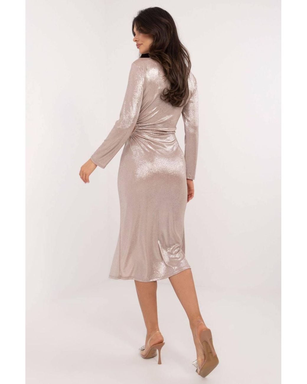 Love Lace Pink Elegant Shiny Pencil Dress With Side Ruching