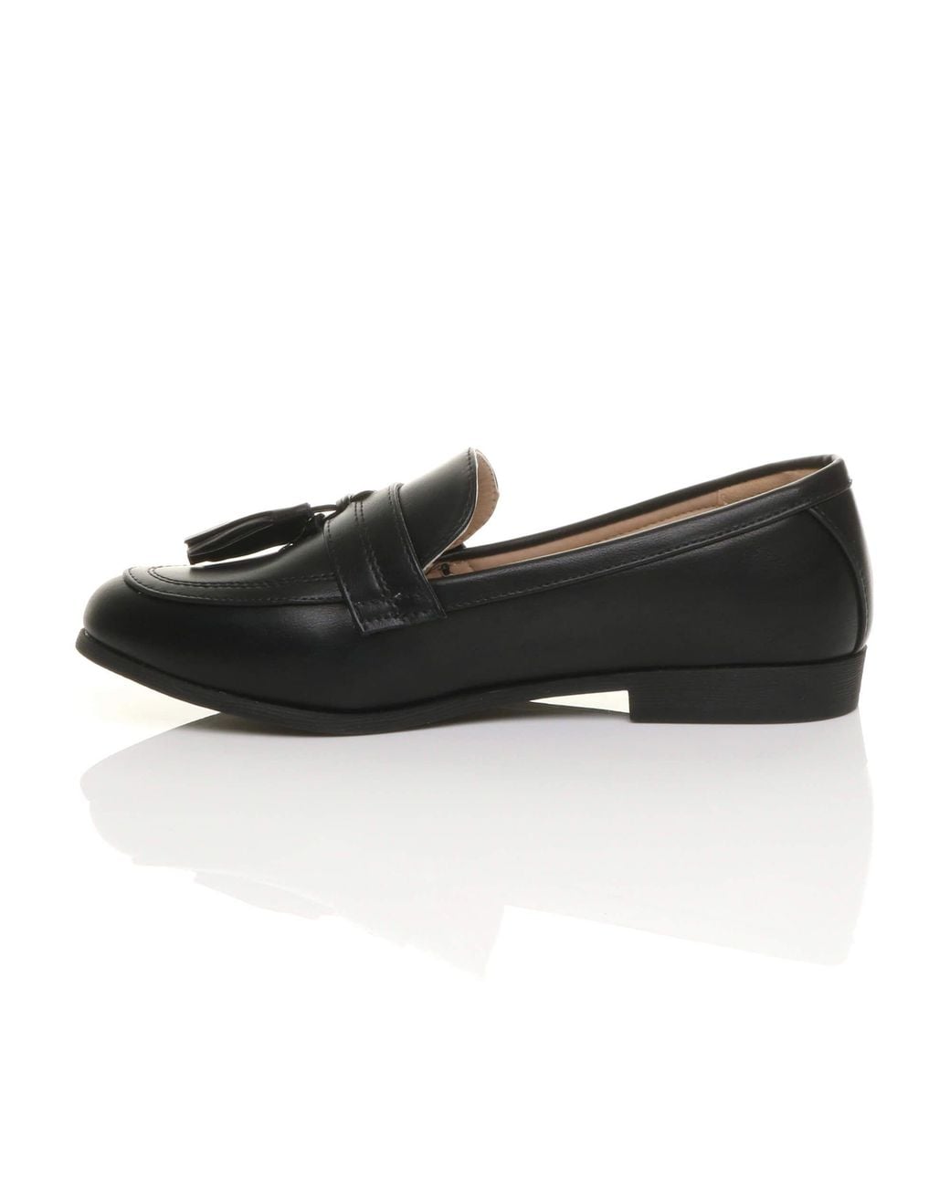 AJVANI Black Flat Heel Flats Faux Leather Loafers