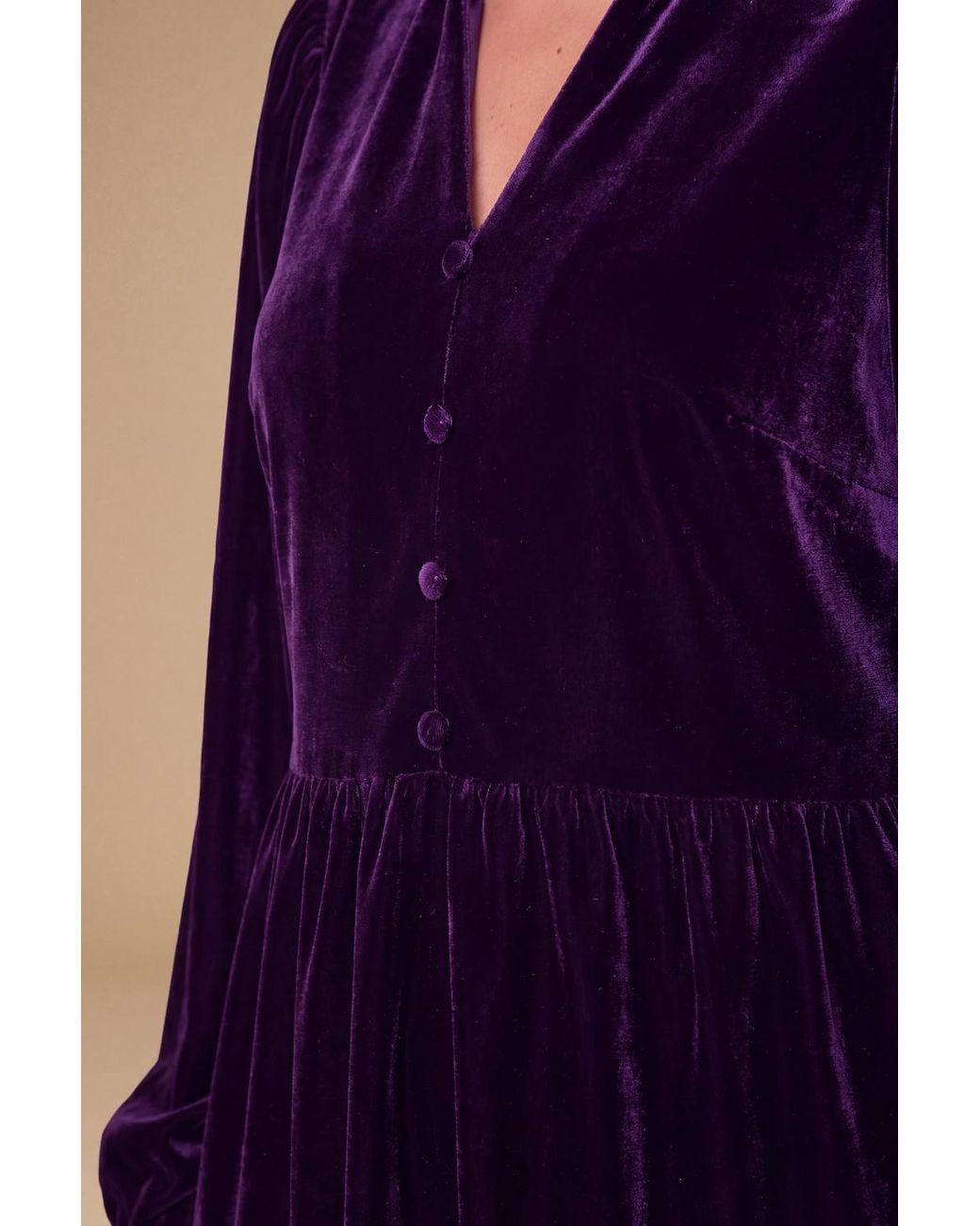 Dorothy Perkins Blue Petite Button Front Collar Velvet Mini Dress
