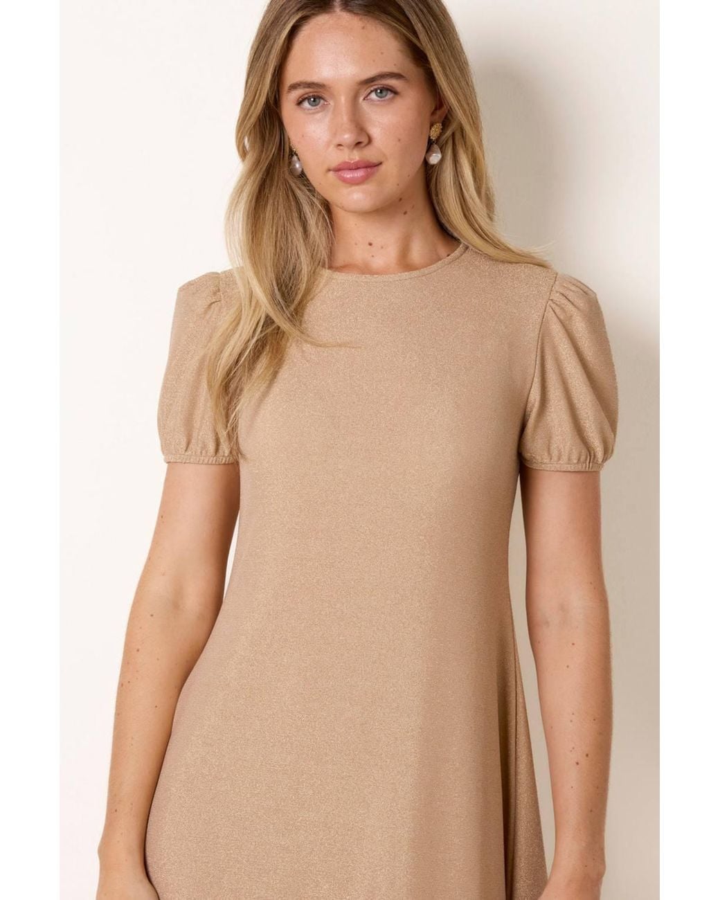 Blue Vanilla Natural Short Sleeve Round Neck Mini Dress