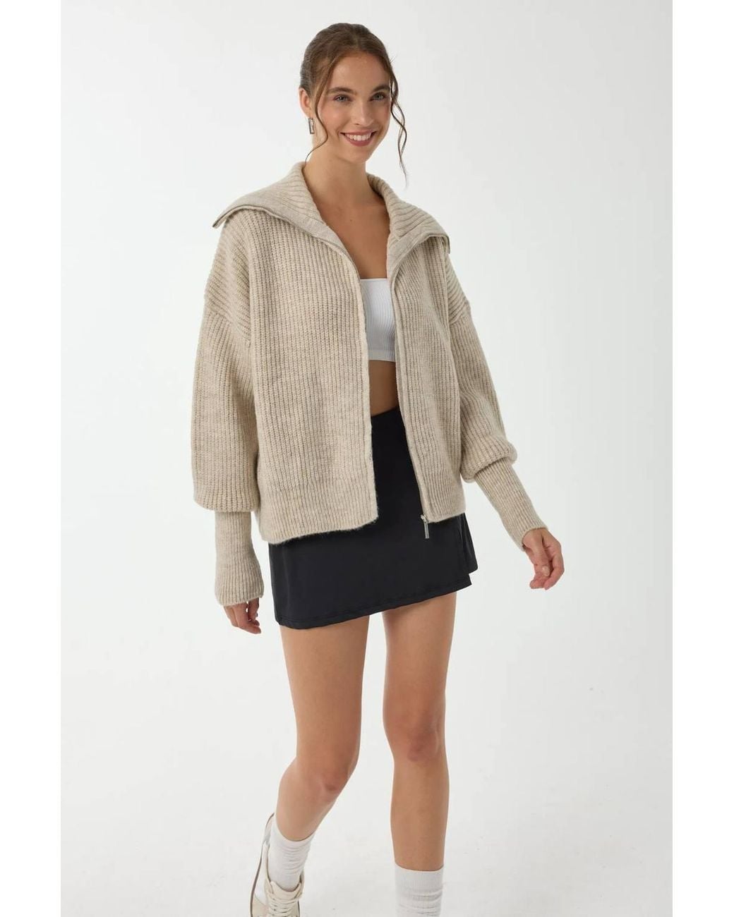 Hiccup Natural Regular Fit Zippered Cardigan