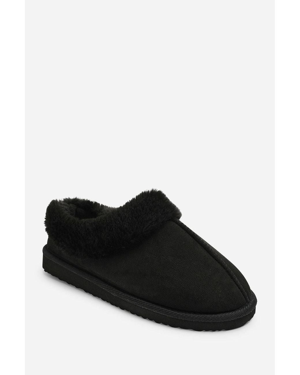 Where's That From Black Inaya Mule Slippers With Faux Fur Collar Trim