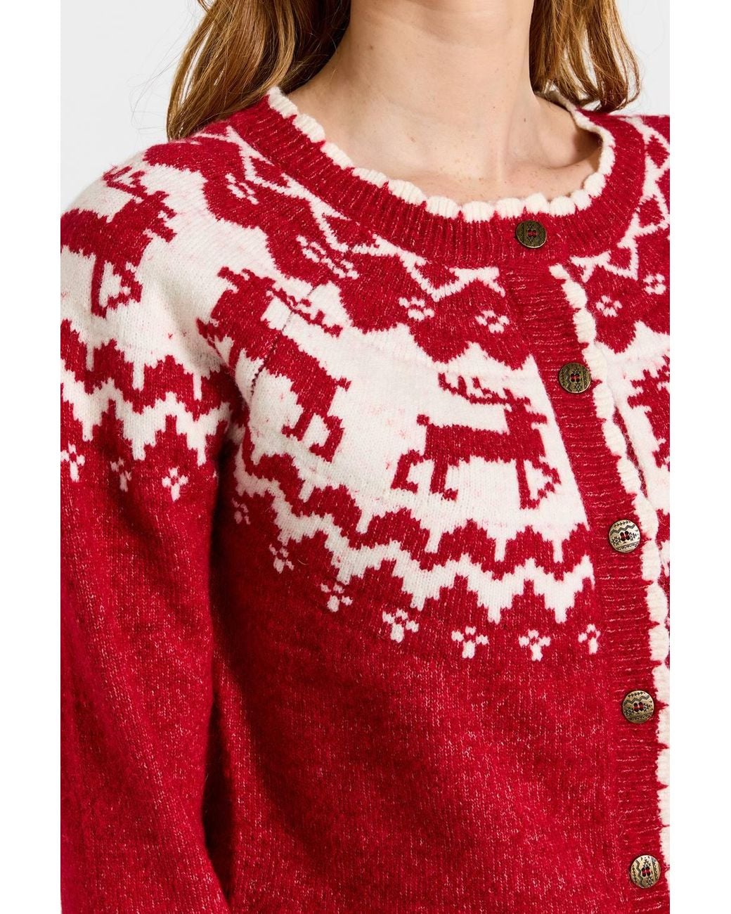 Joe Browns Pink Retro Reindeer Fairisle Cardigan