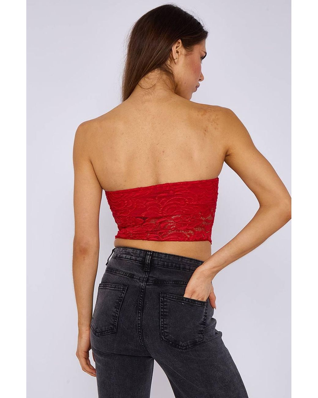 Stylewise Red Lace Bandeau Crop Top