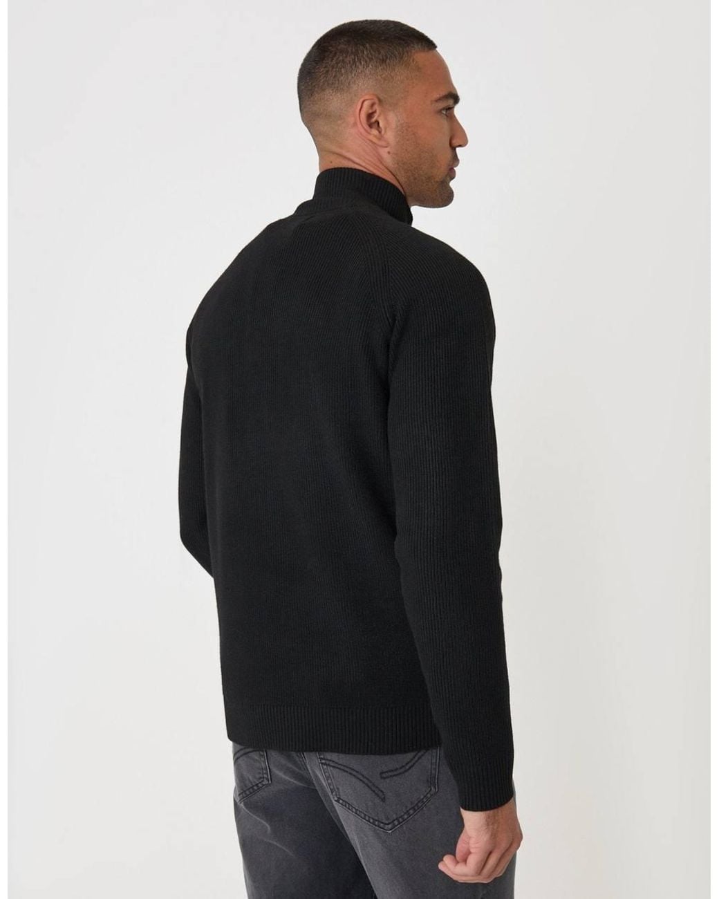 Threadbare Black Funnel Neck Quarter Zip Jumper for men