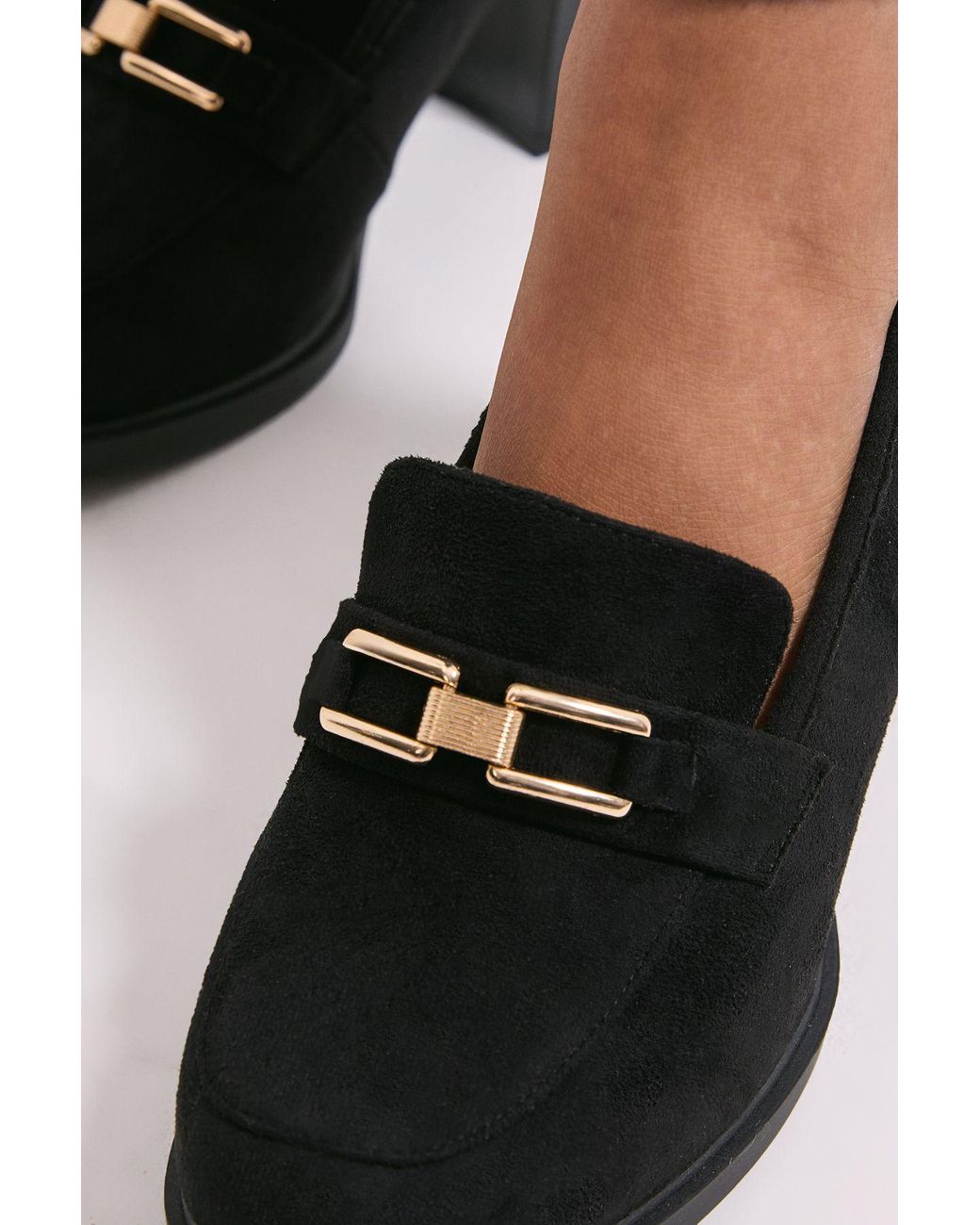 Dorothy Perkins Black Wide Fit Benita Faux Suede Snaffle Detail High Block Heeled Loafers