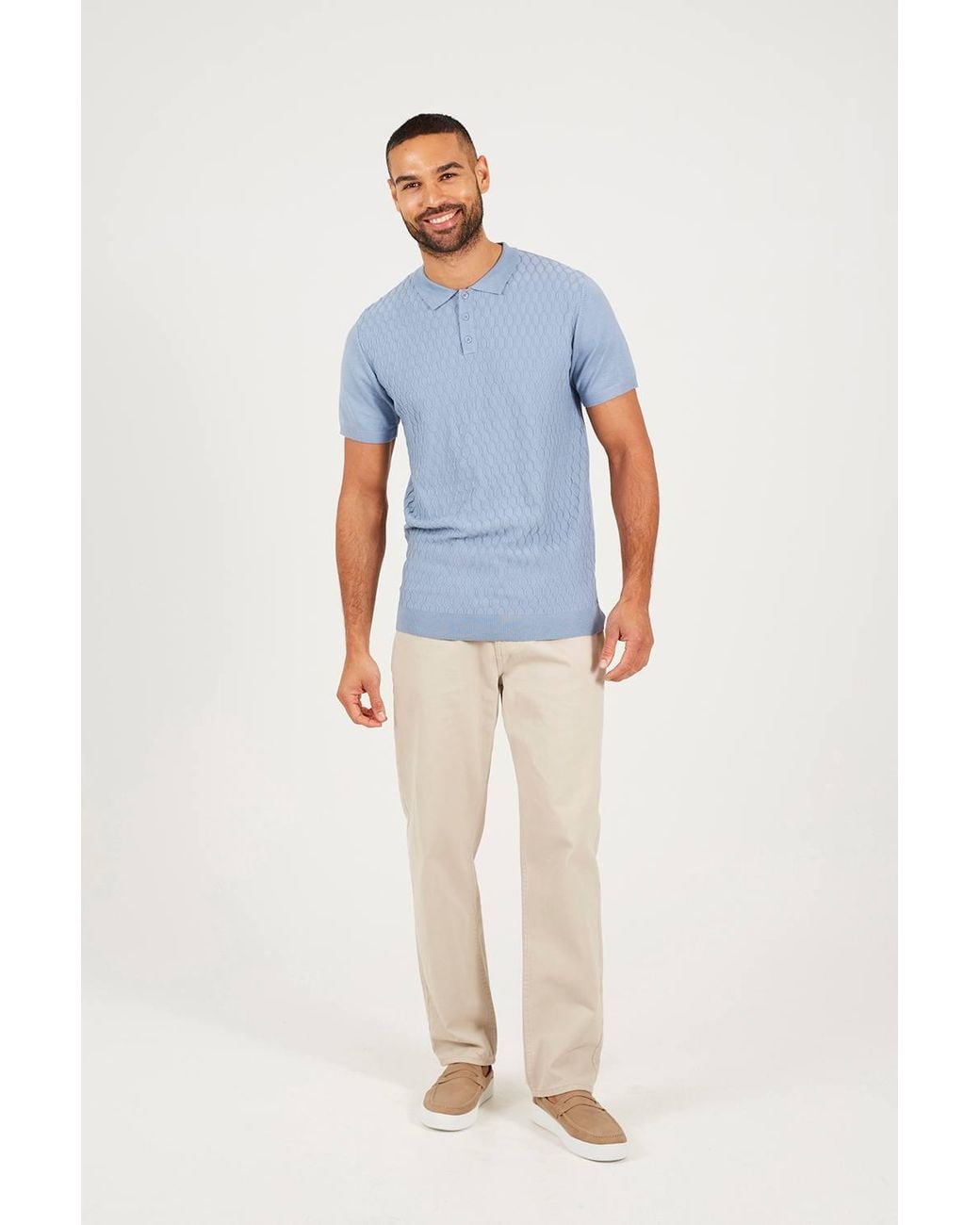 Brave Soul Blue Short Sleeve Knitted Polo Shirt for men