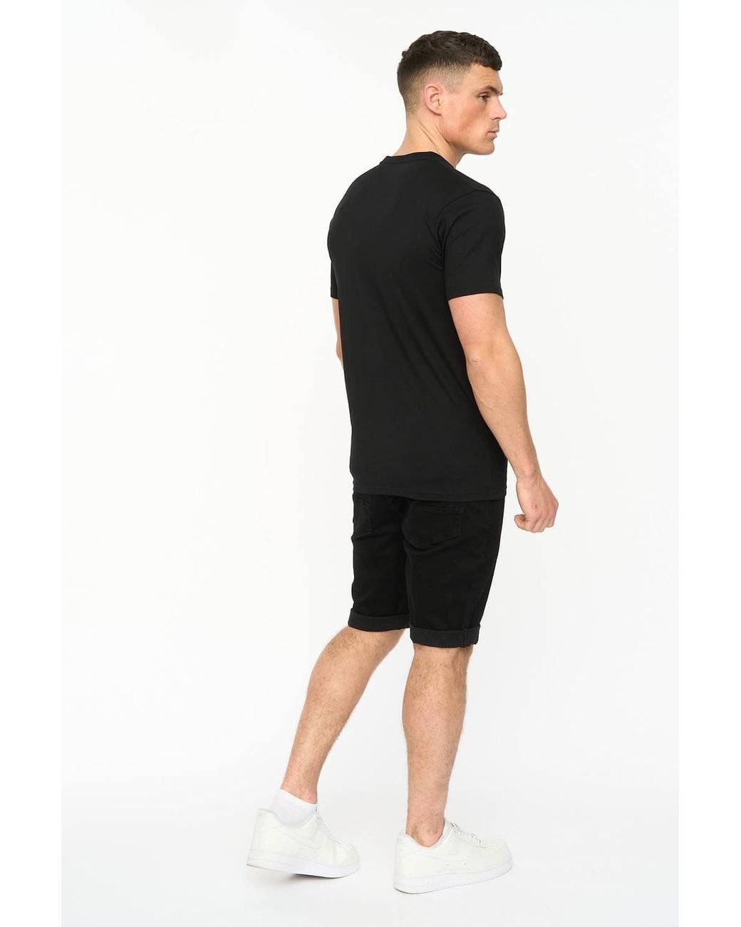 Crosshatch Black Protrax Crew Neck Cotton T-Shirt With Mixed Texture Print for men