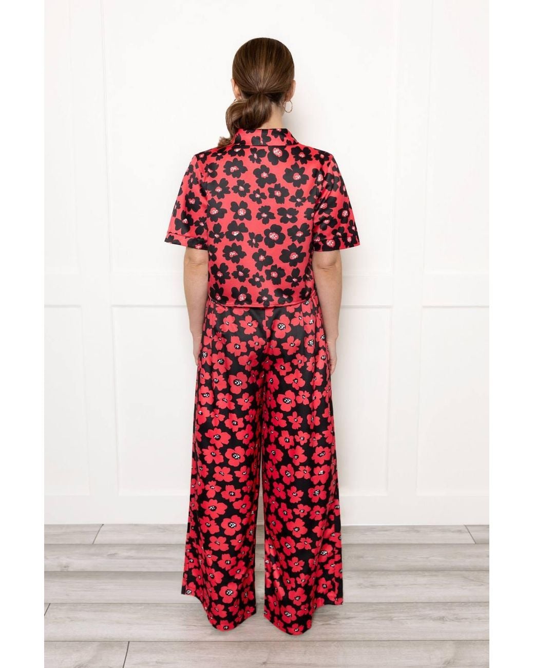 Twisted Wunder Red Adele Floral Print Wide Leg Trousers