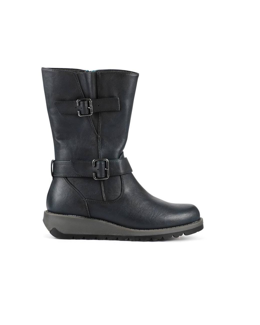 Pavers Black Dual Buckle Calf Length Boots