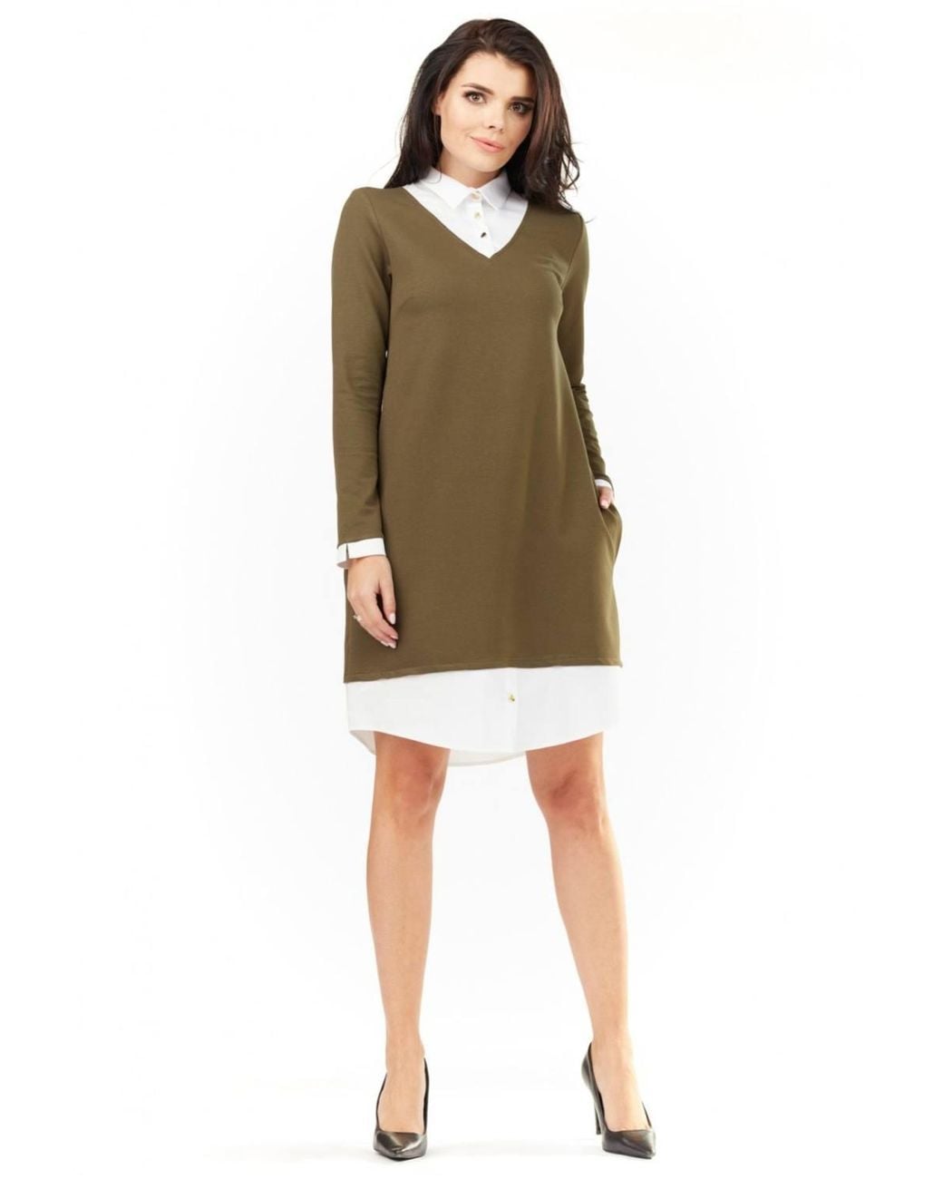 Love Lace Natural Long Sleeve Day Dress With Insets