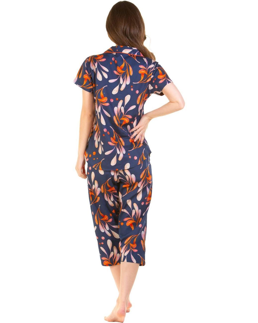 Wisteria Lane Blue 100% Combed Cotton Poplin Cropped Pyjama Set