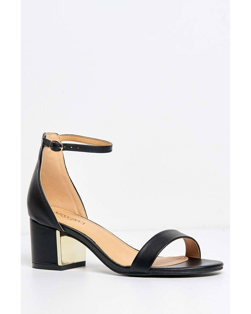 Miss Diva Black Elodie Trim Block Heel Anklestrap Pu Heeled Sandals