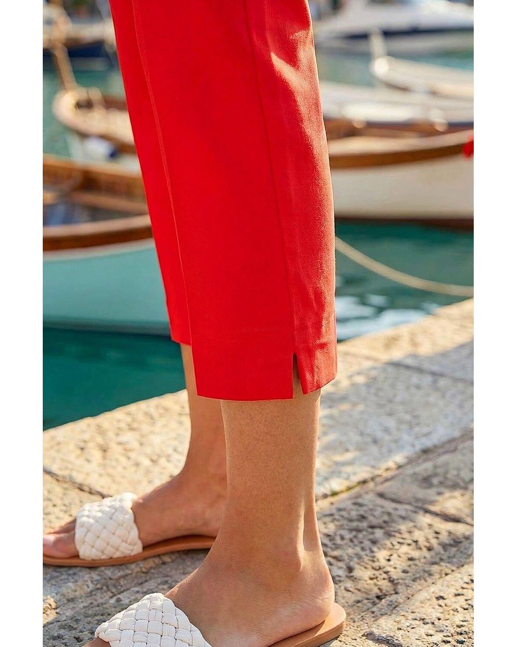 Roman Red Cropped Stretch Trouser Capri Summer Leggings 3/4 Pedal Pushers