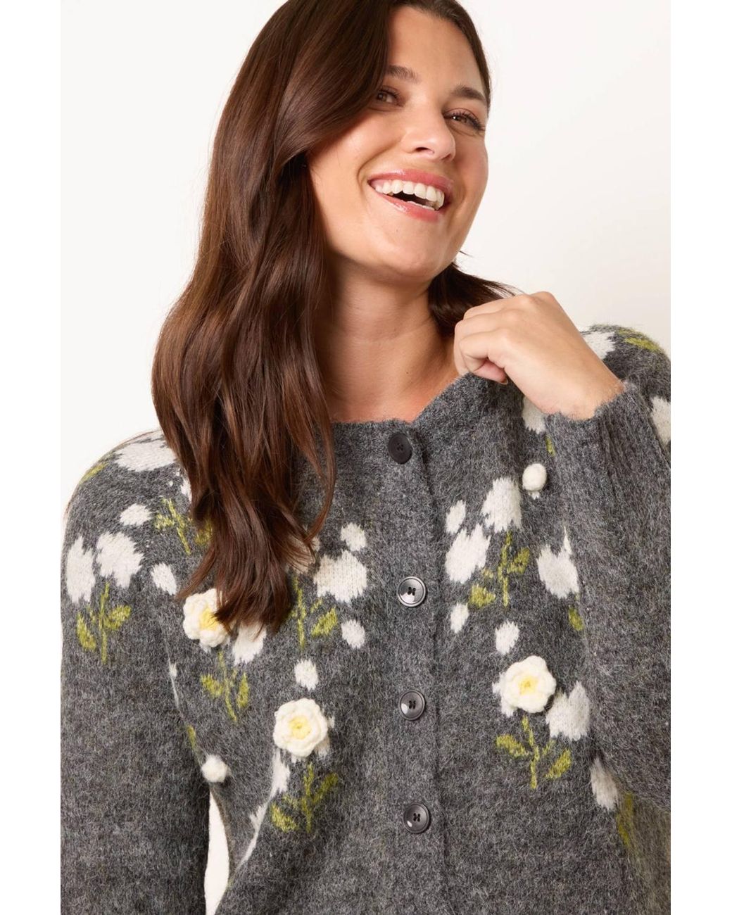Blue Vanilla Gray Long Sleeve Button Up Round Neck Cardigan
