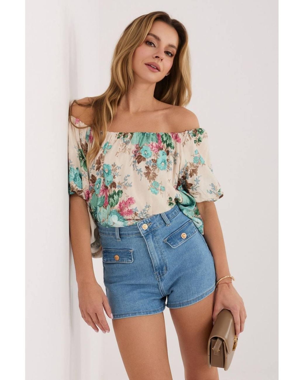 Love Lace Blue Office Viscose Round Neck Short Sleeve Blouse