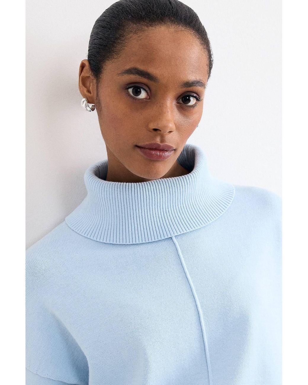 Phase Eight Blue Steph Roll Neck Side-Zip Knitted Jumper
