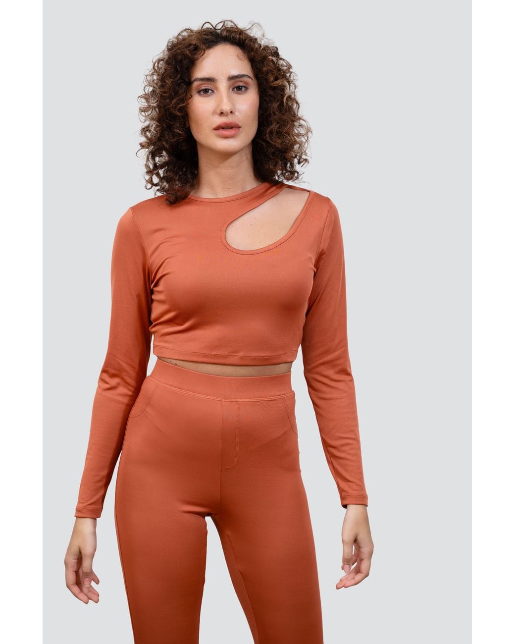 Enorsia Red Ribbed Crop Top & High Waist Leggings Set