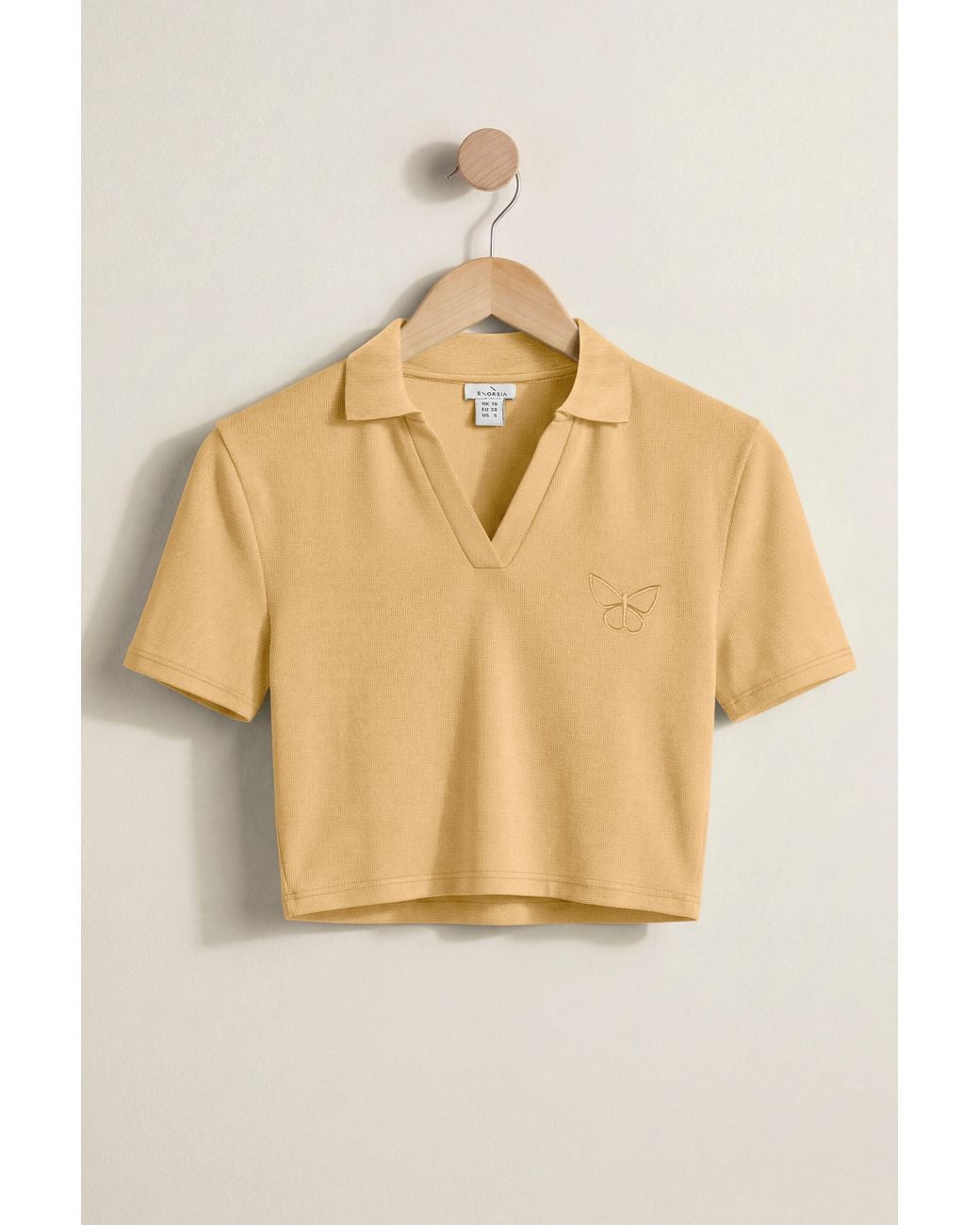 Enorsia Blue Cotton Jersey V Neck Cropped Top