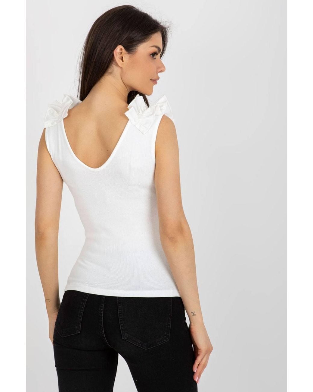 Love Lace White Ribbed Sleeveless Vest With Ruffles