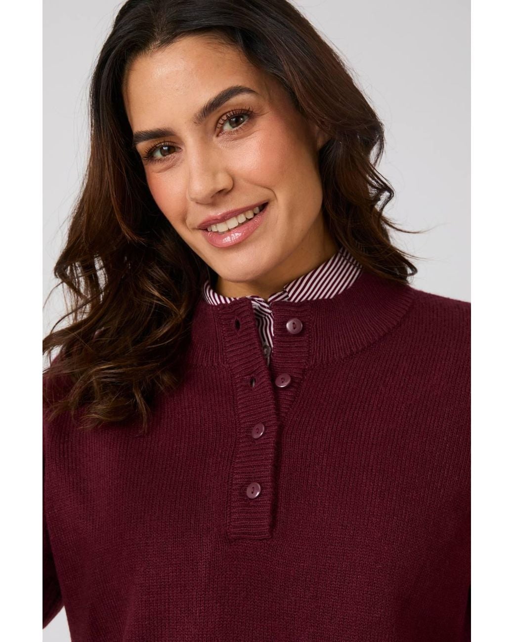 DAMART Red Button Neck Knitted Jumper