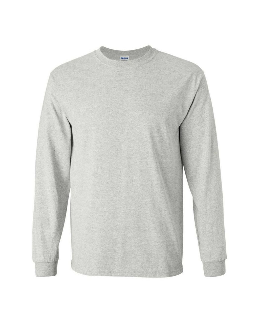Gildan Gray Plain Crew Neck Ultra Cotton Long Sleeve T-Shirt for men