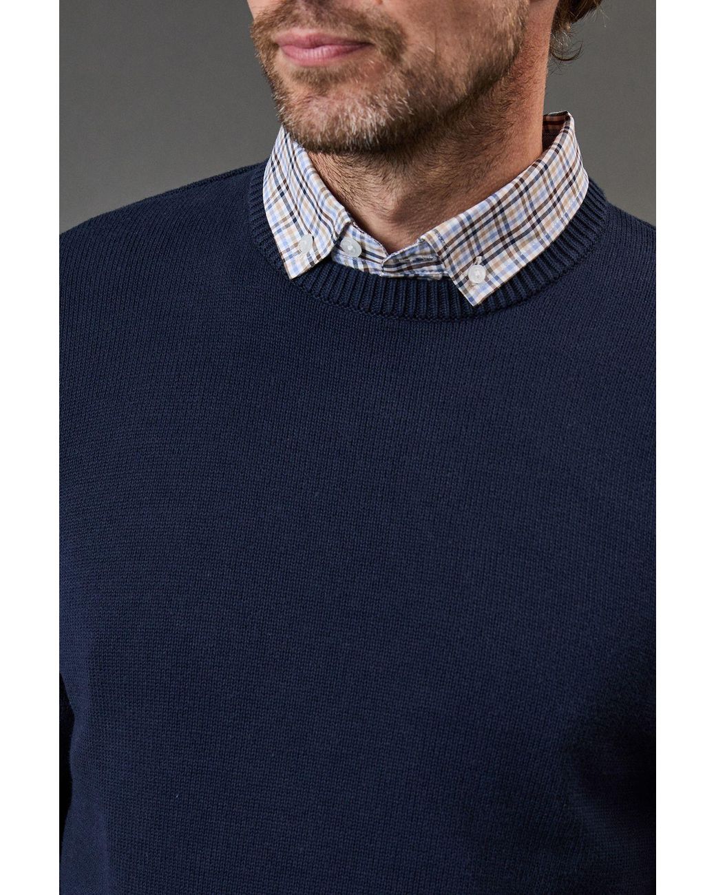 MAINE Blue Premium Pure Cotton Crew Neck Jumper for men